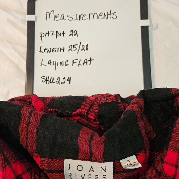 Joan Rivers Shirt Womens 16 Red/Black Plaid Peplum Fringe‎ Hem Flannel - Picture 7 of 7